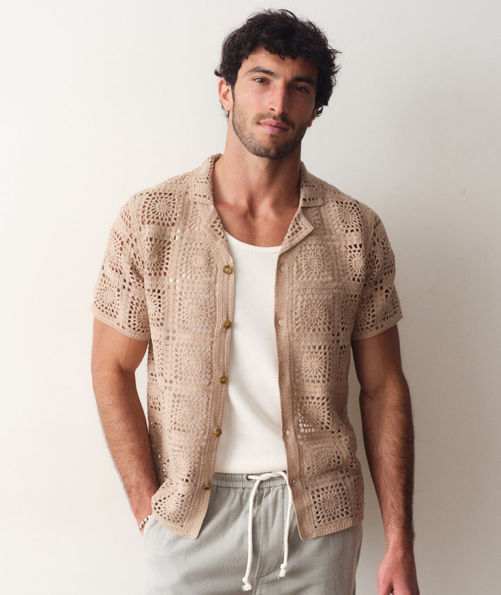 Callum Crochet Button Down Vintage Khaki