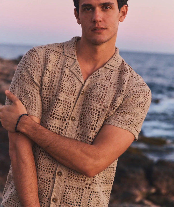 Callum Crochet Button Down Vintage Khaki