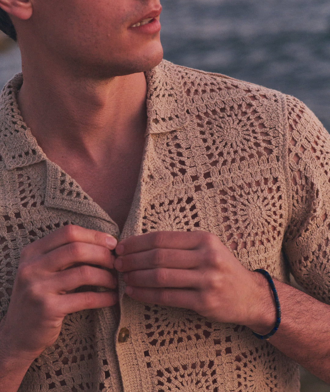 Callum Crochet Button Down Vintage Khaki