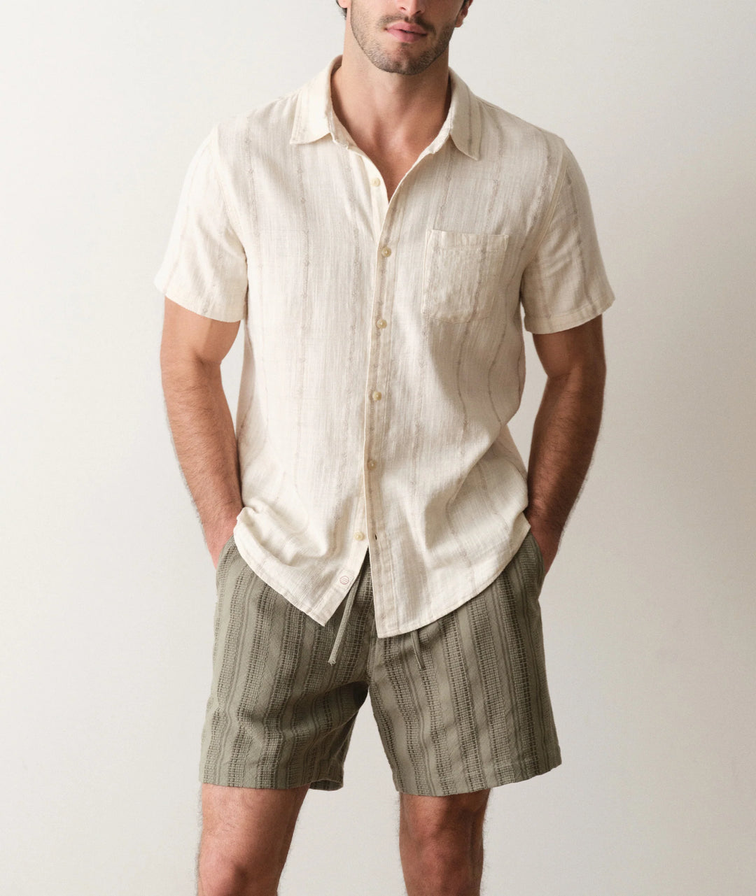 Classic Stretch Selvage Shirt Cream Embroidery