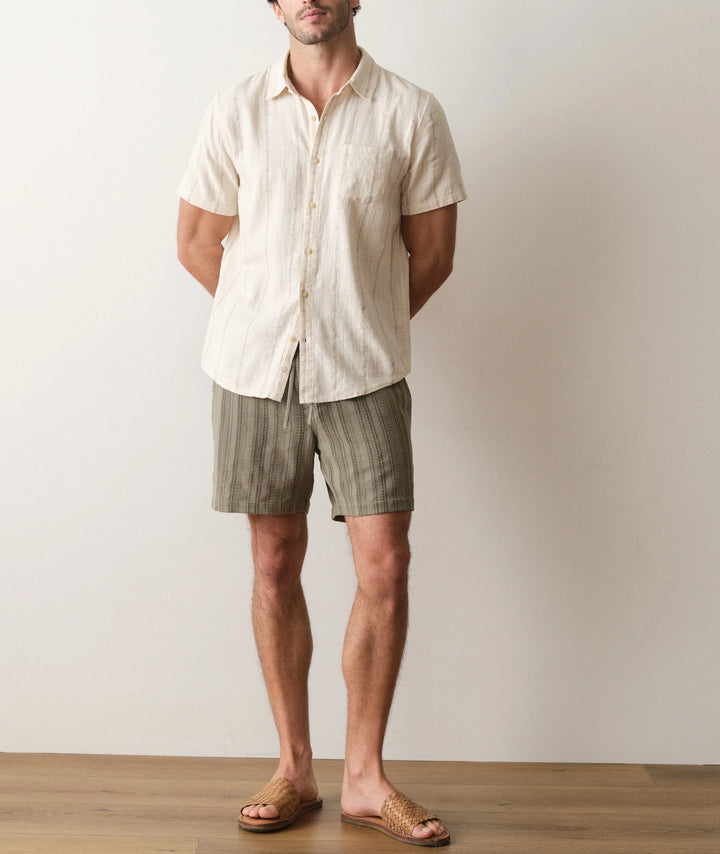 Classic Stretch Selvage Shirt Cream Embroidery