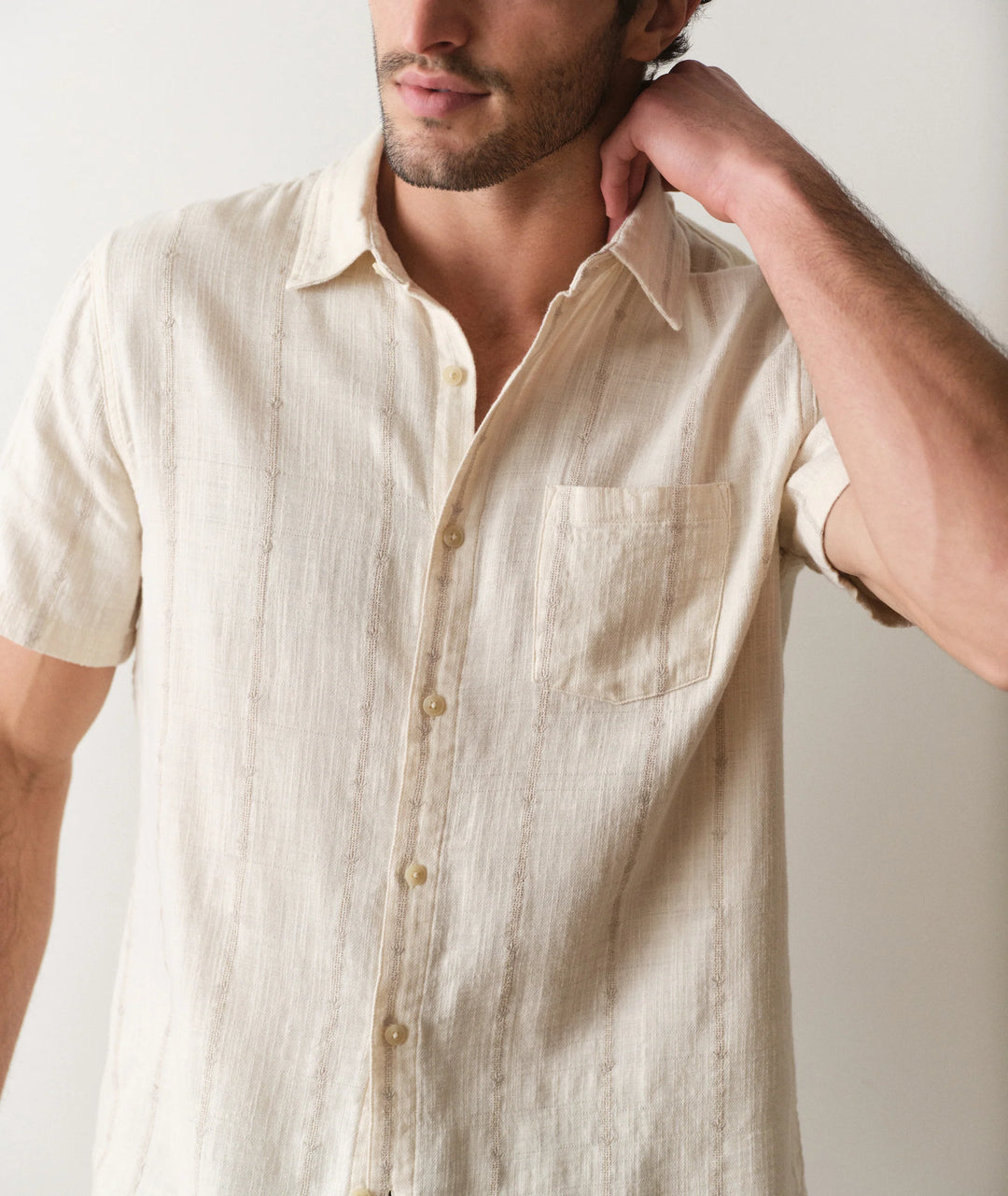 Classic Stretch Selvage Shirt Cream Embroidery