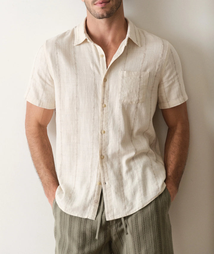 Classic Stretch Selvage Shirt Cream Embroidery