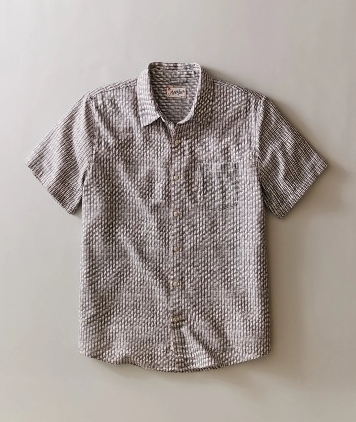 Classic Stretch Selvage Shirt Green Matchstick Print