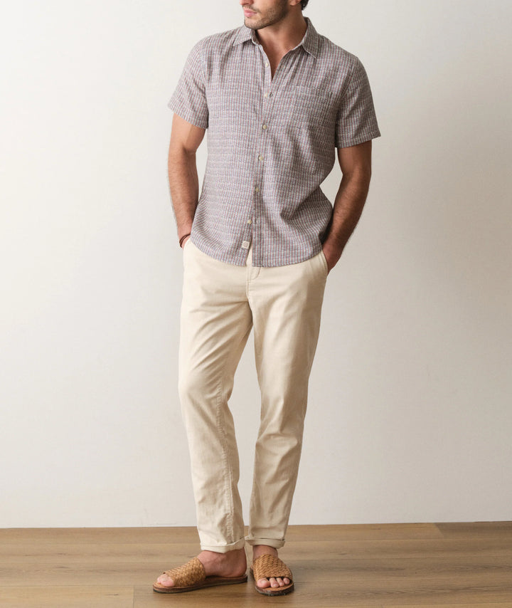 Classic Stretch Selvage Shirt Green Matchstick Print