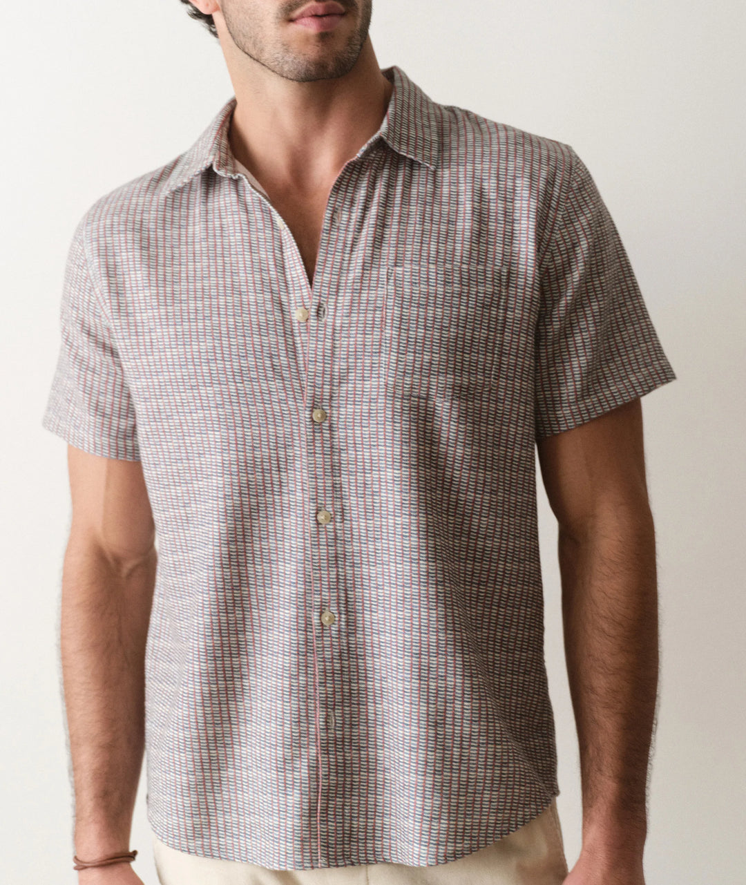 Classic Stretch Selvage Shirt Green Matchstick Print