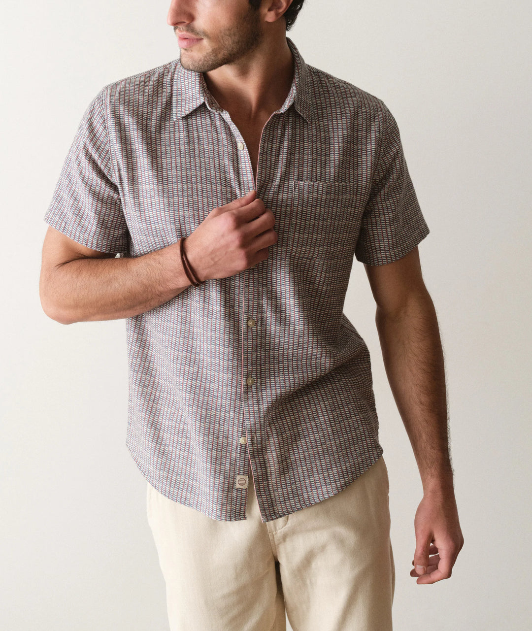 Classic Stretch Selvage Shirt Green Matchstick Print