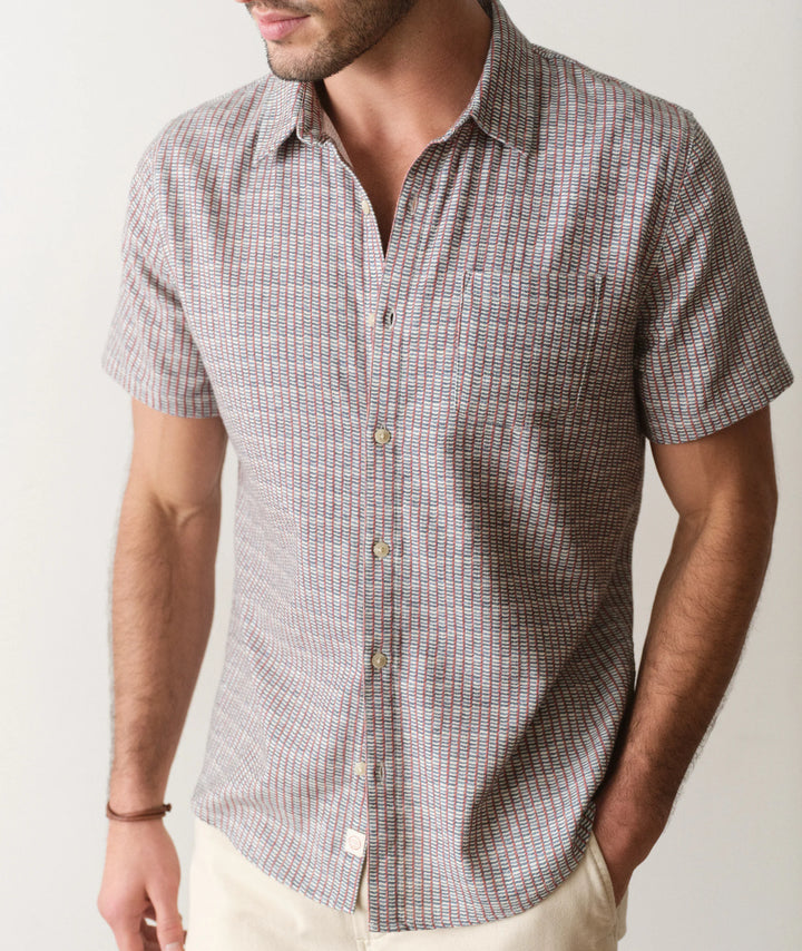 Classic Stretch Selvage Shirt Green Matchstick Print