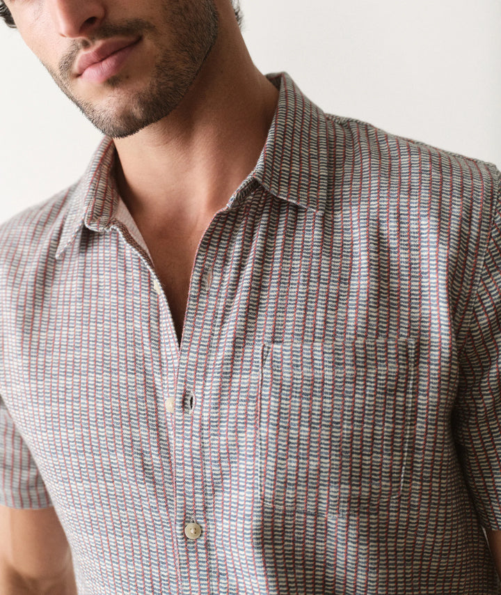 Classic Stretch Selvage Shirt Green Matchstick Print