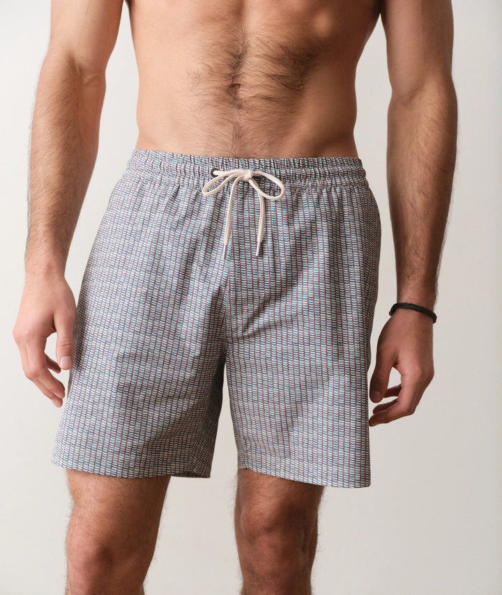 Lined Sport & Swim Short 6" Green Matchstick Print
