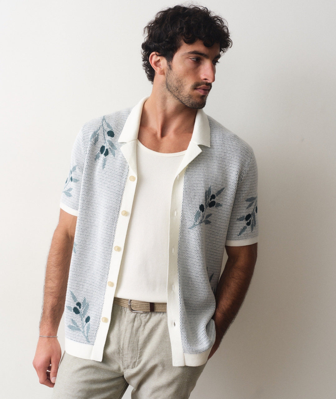 Olivo Resort Sweater White Olive Motif