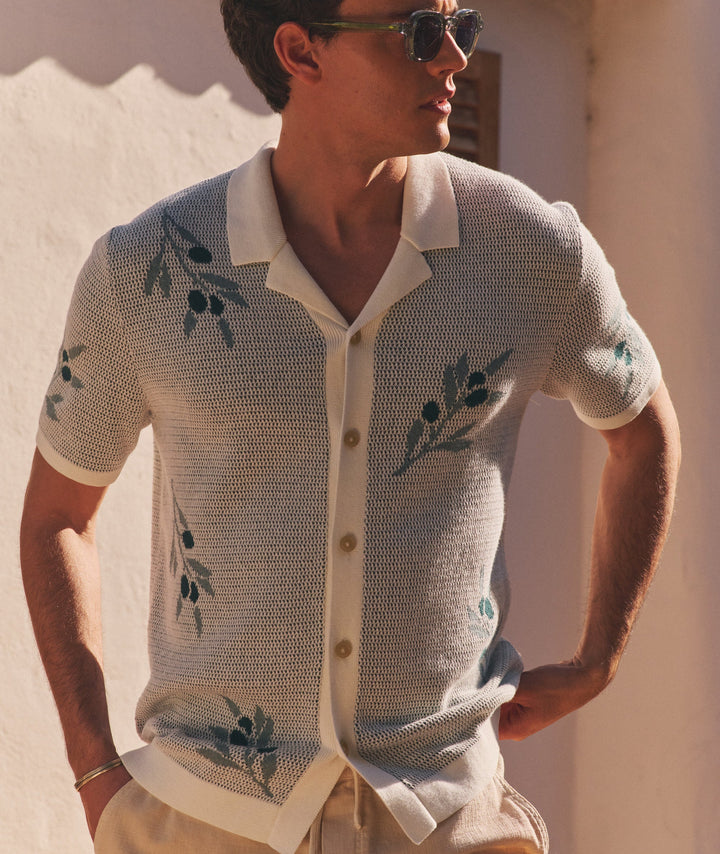 Olivo Resort Sweater White Olive Motif
