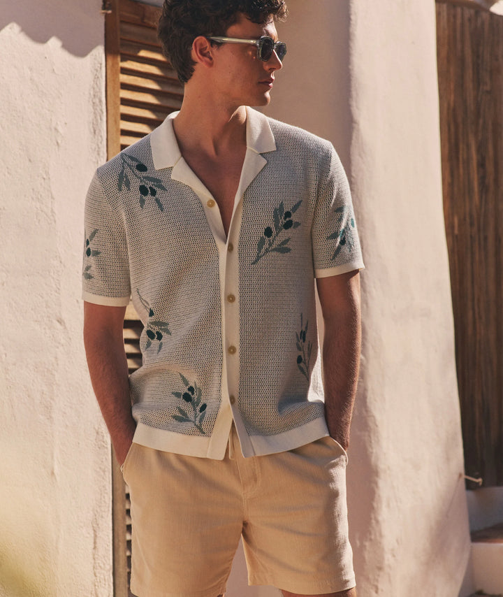 Olivo Resort Sweater White Olive Motif