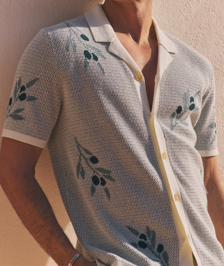 Olivo Resort Sweater White Olive Motif