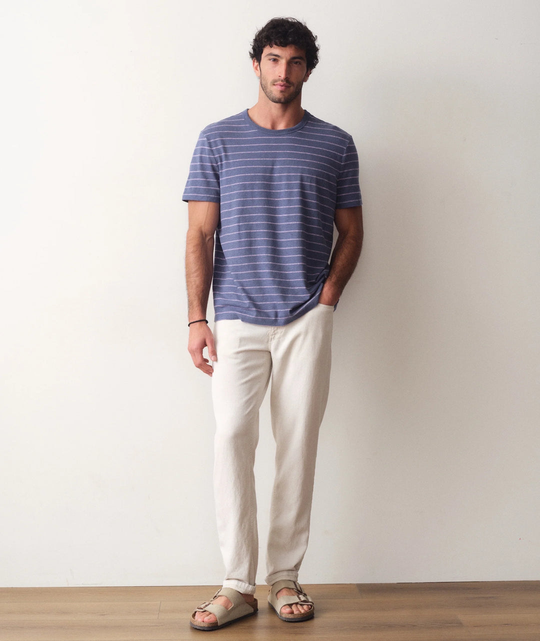 Relaxed Hemp Cotton Tee Navy/Lavender Stripe