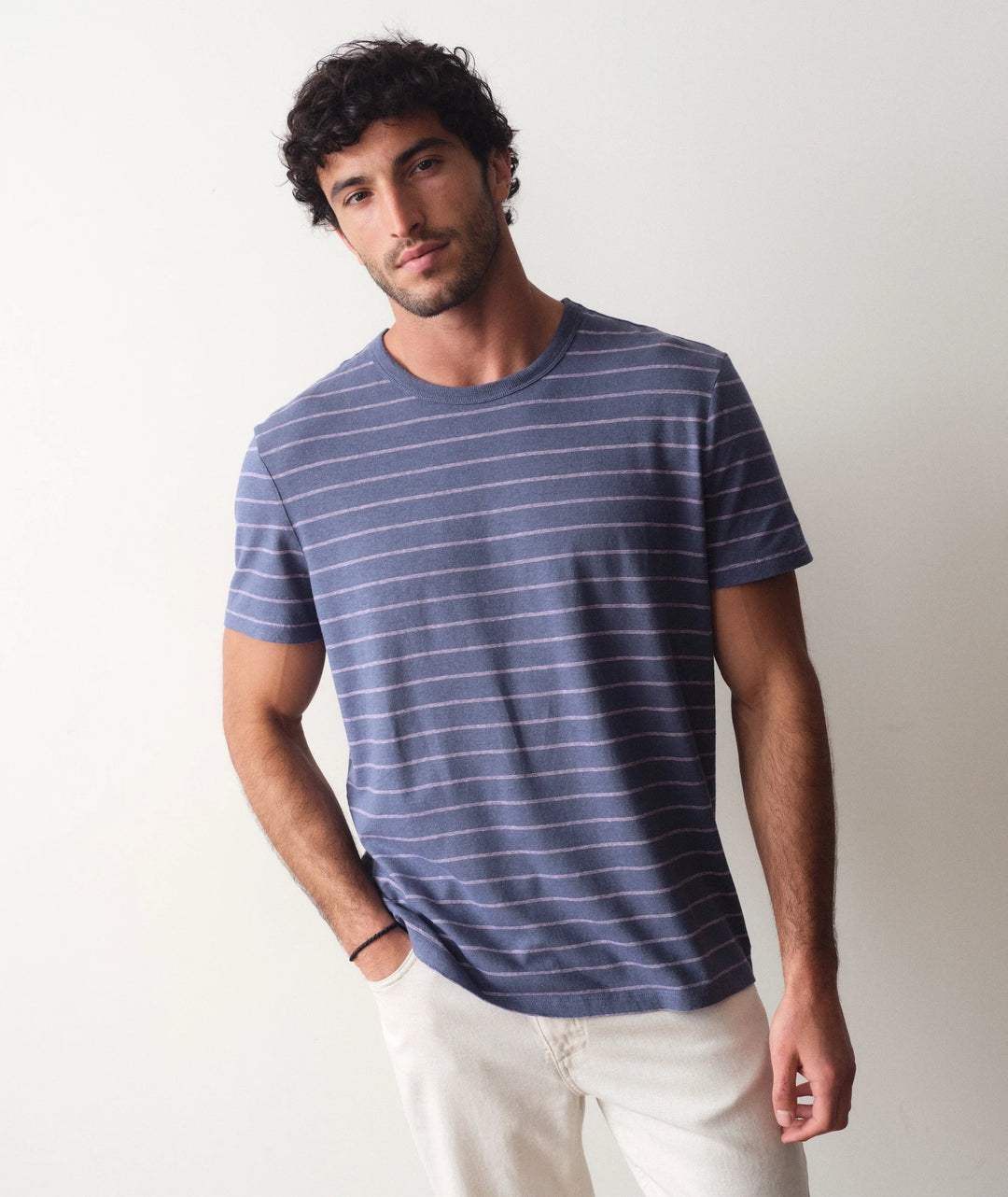 Relaxed Hemp Cotton Tee Navy/Lavender Stripe
