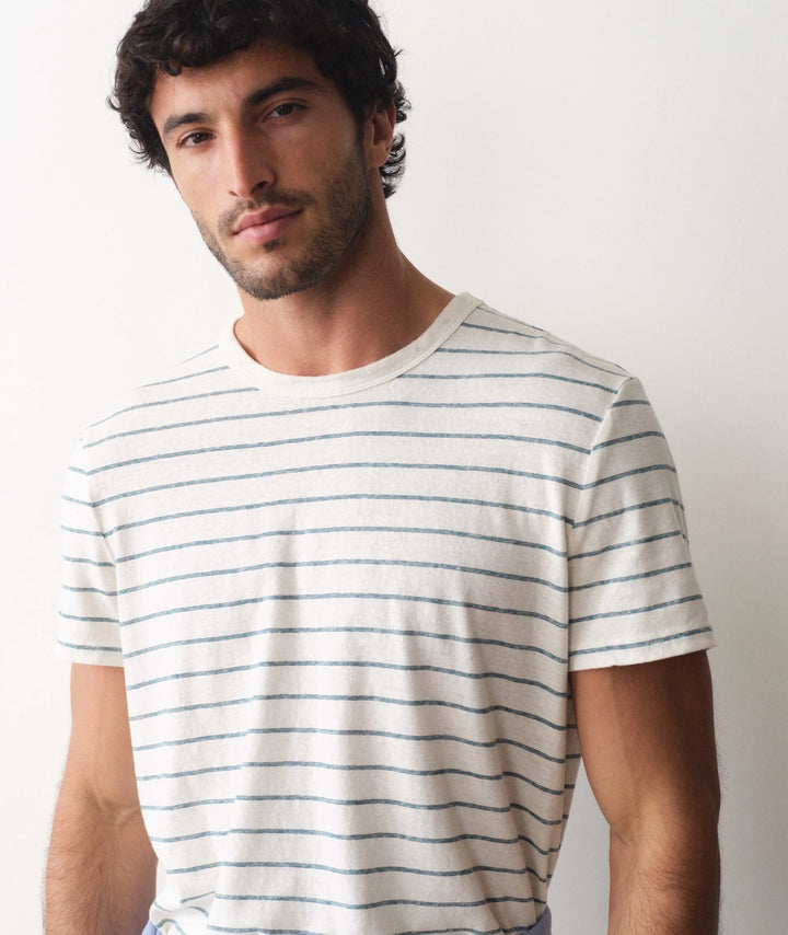 Relaxed Hemp Cotton Tee White/Mediterranea Stripe