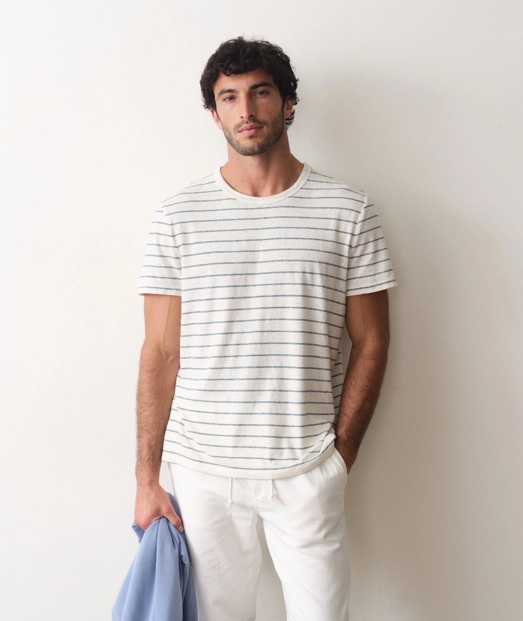 Relaxed Hemp Cotton Tee White/Mediterranea Stripe