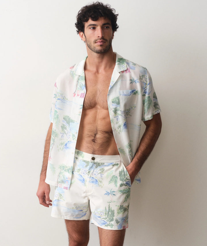 Tailored Swim Trunk 5" Mediterranean Coastline Print