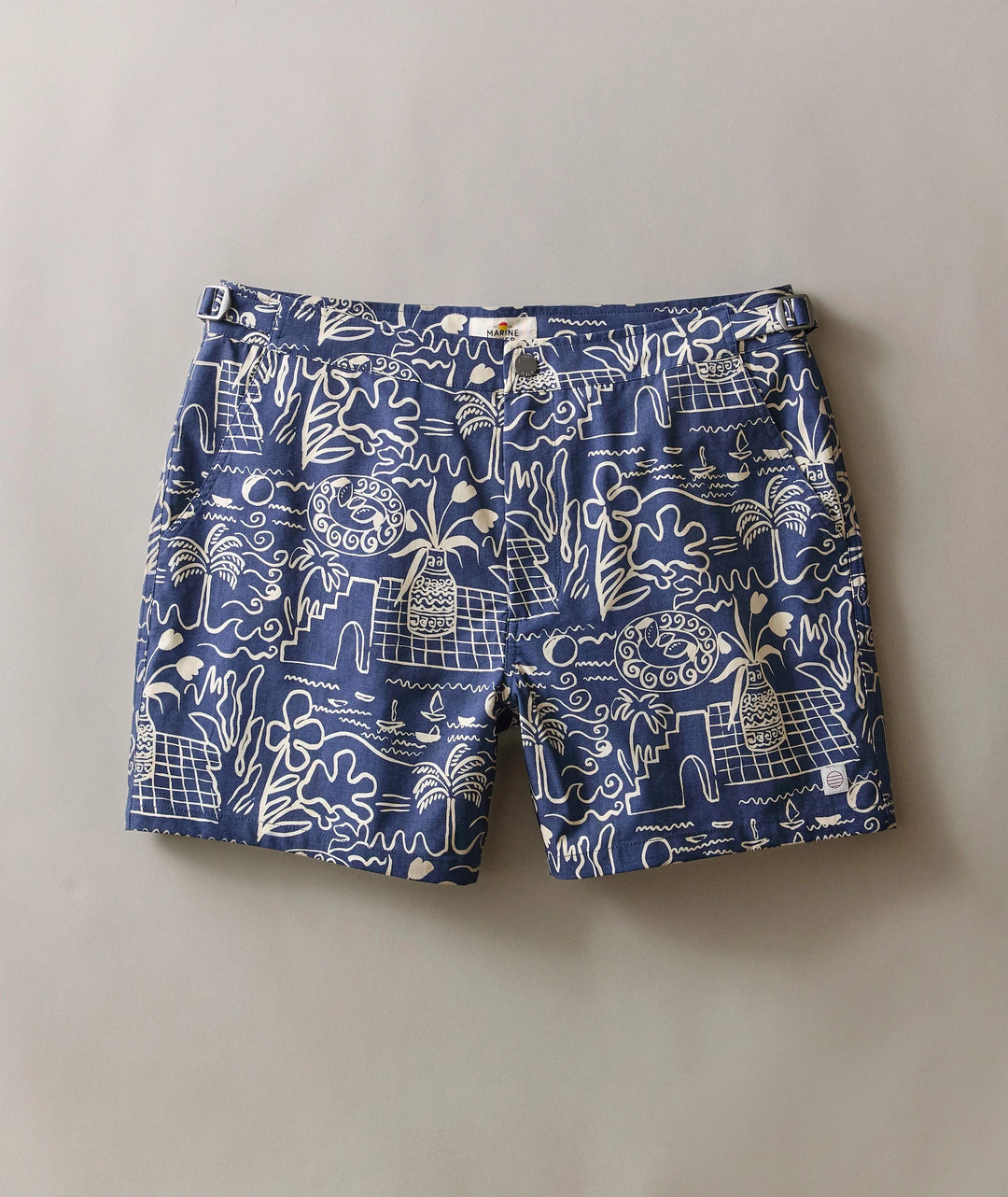 Tailored Swim Trunk 5" Navy/White Island Motif