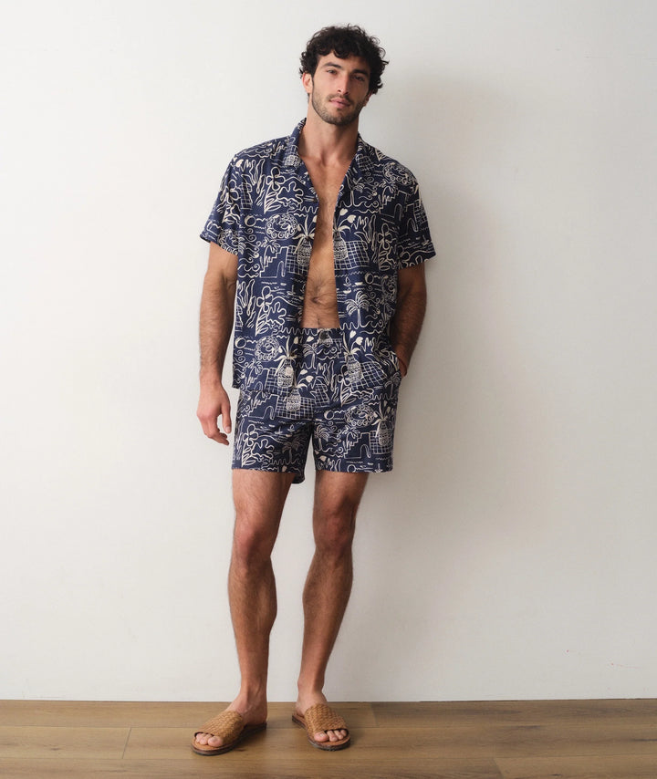 Tailored Swim Trunk 5" Navy/White Island Motif