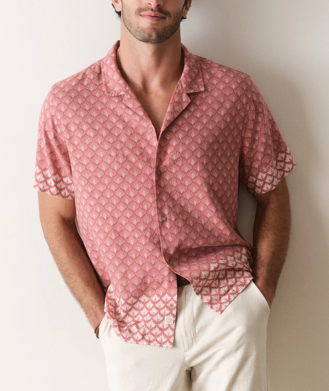 Tencel Linen Resort Shirt Withered Rose Agave Print