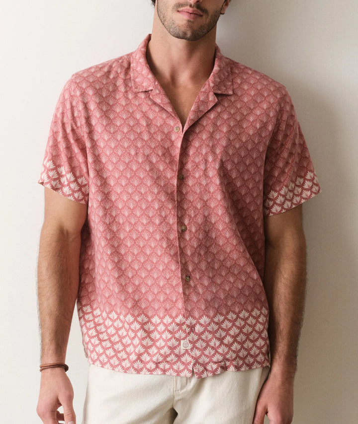 Tencel Linen Resort Shirt Withered Rose Agave Print