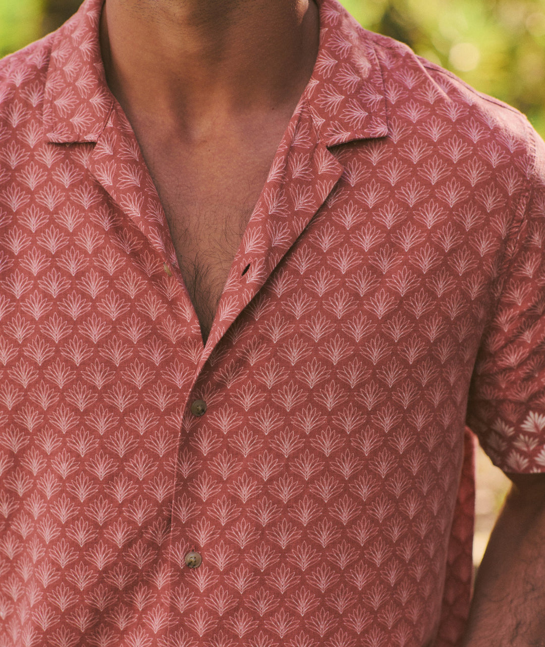 Tencel Linen Resort Shirt Withered Rose Agave Print