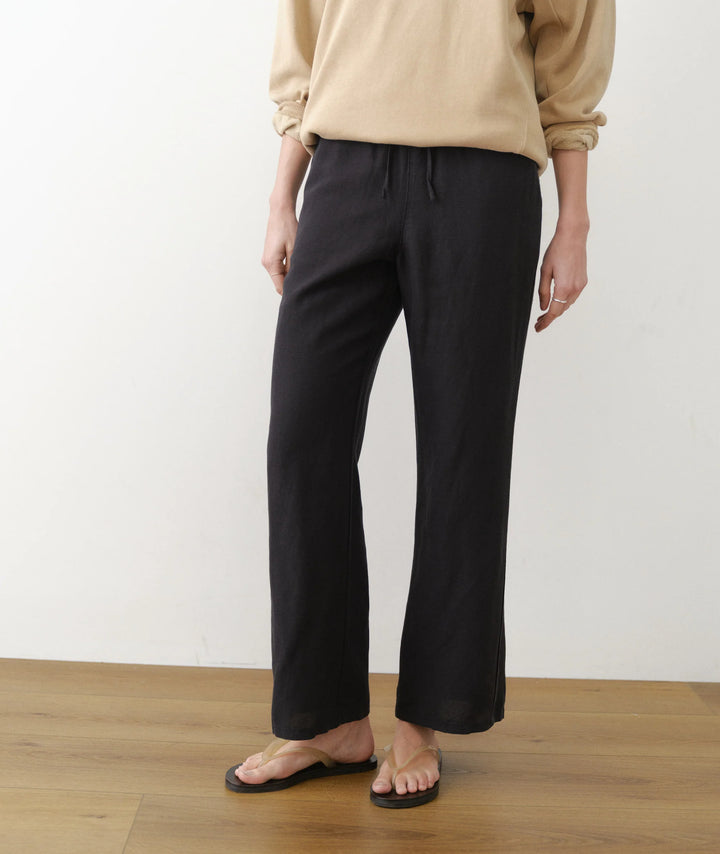 Linen Drawstring Pant Black