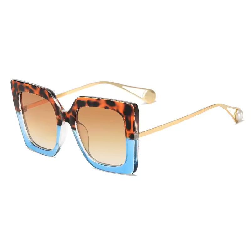 Phoebe Vintage Oversized Sunglasses Leopard/Teal Split