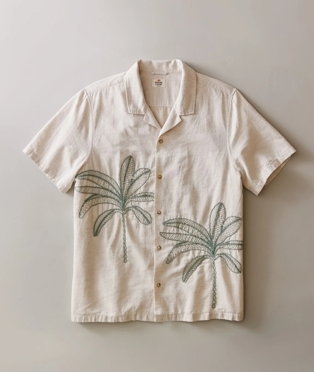 Embroidered Resort Shirt Cream/Green Palm