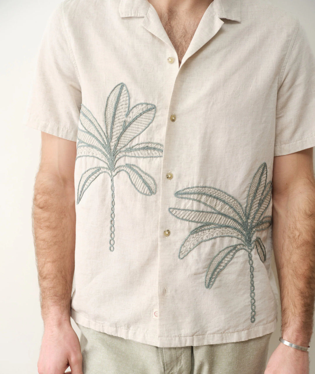 Embroidered Resort Shirt Cream/Green Palm