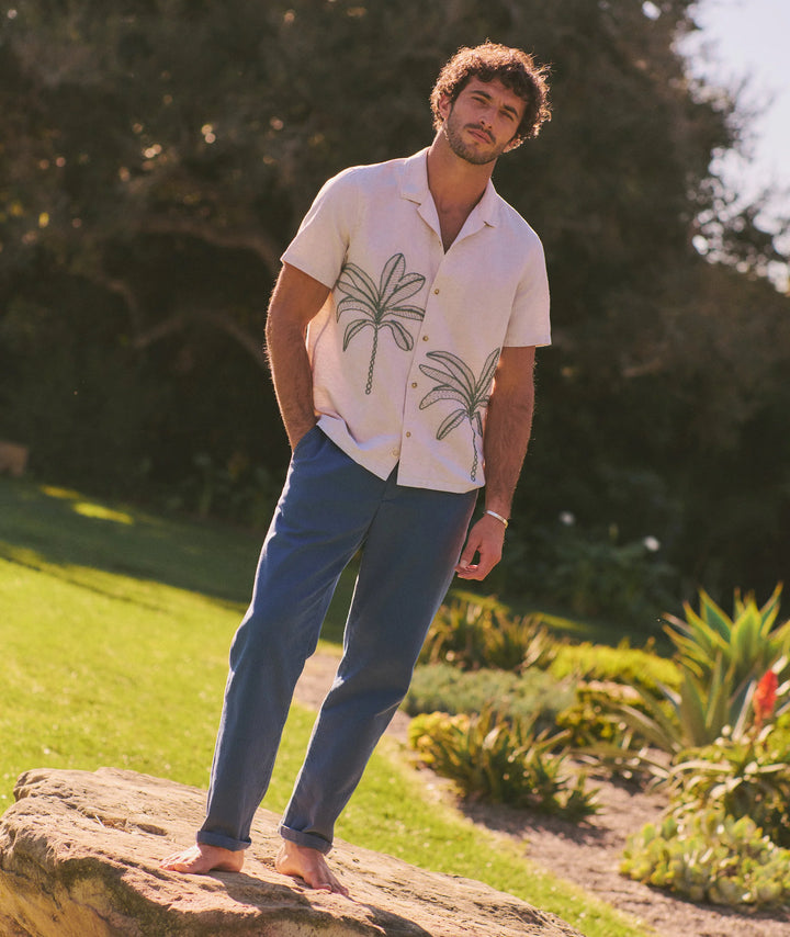 Embroidered Resort Shirt Cream/Green Palm