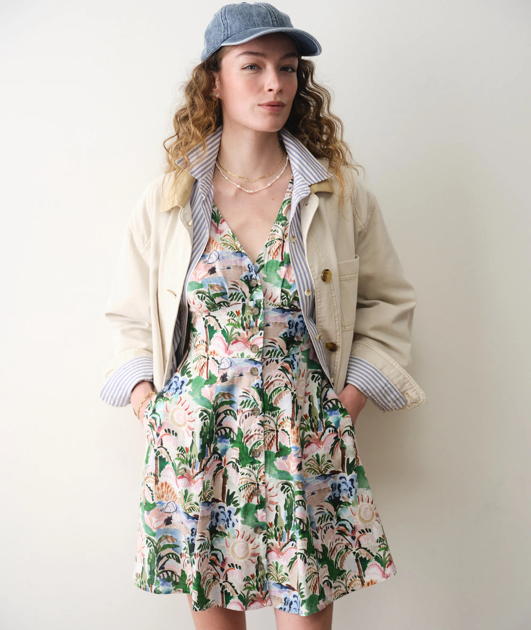 Camila Mini Dress Watercolor Palm