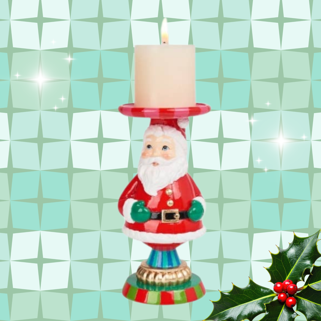 9in Vintage Santa Candle Holder