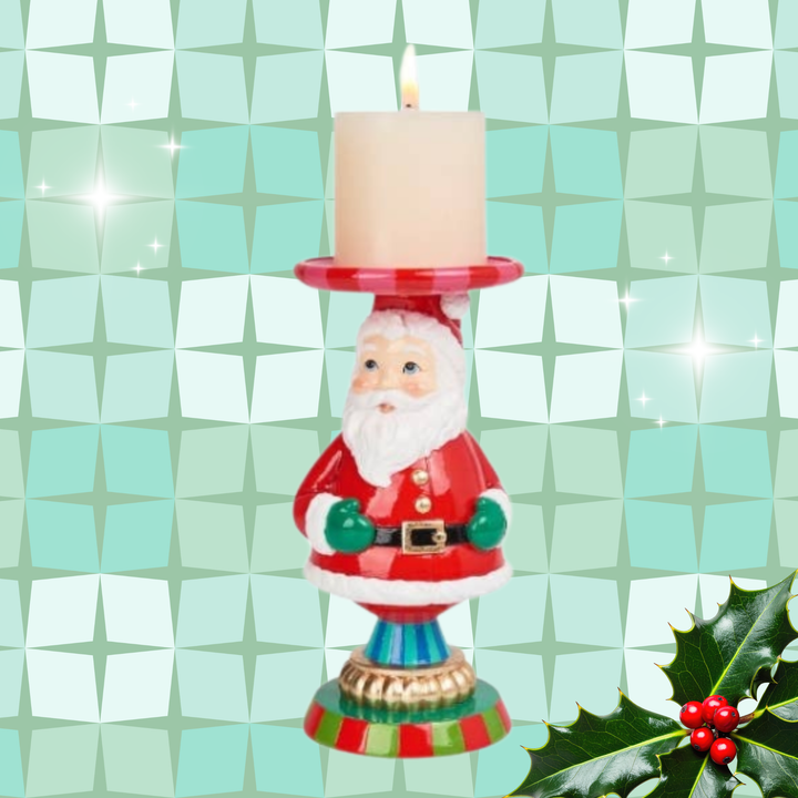 9in Vintage Santa Candle Holder