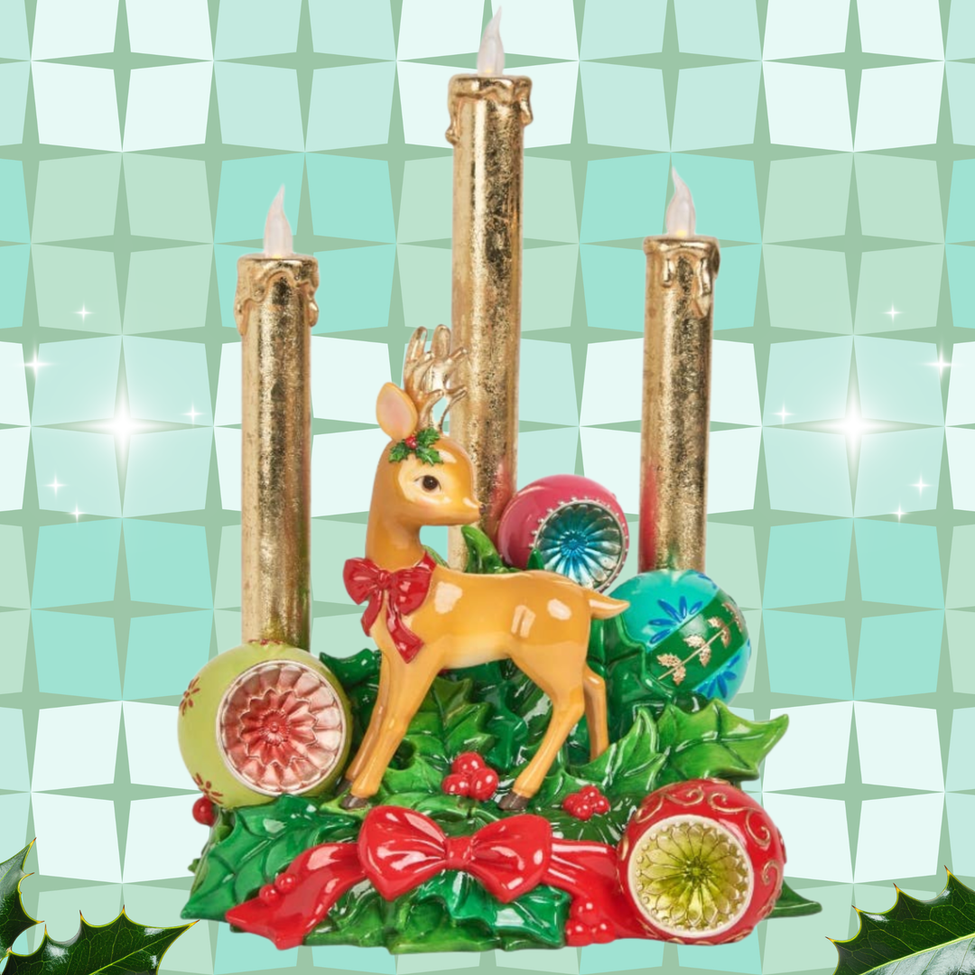 Vintage Deer w/Baubles LED Candles - 10.5"