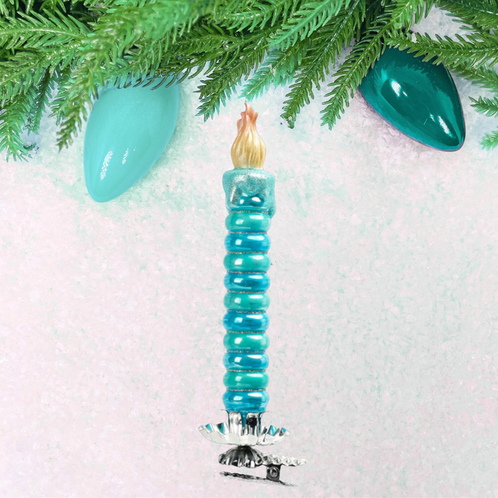 Teal Candlestick Clip Ornament - 7"