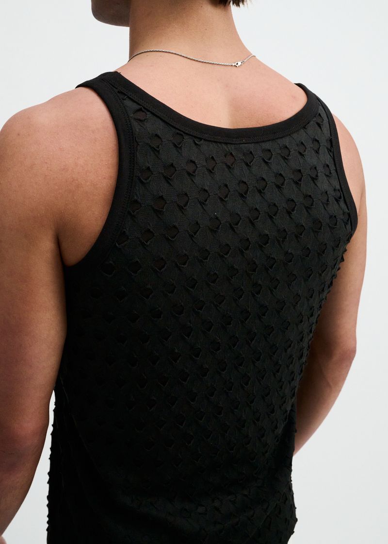 Black Stretch Ripped Knit Tank St-11141