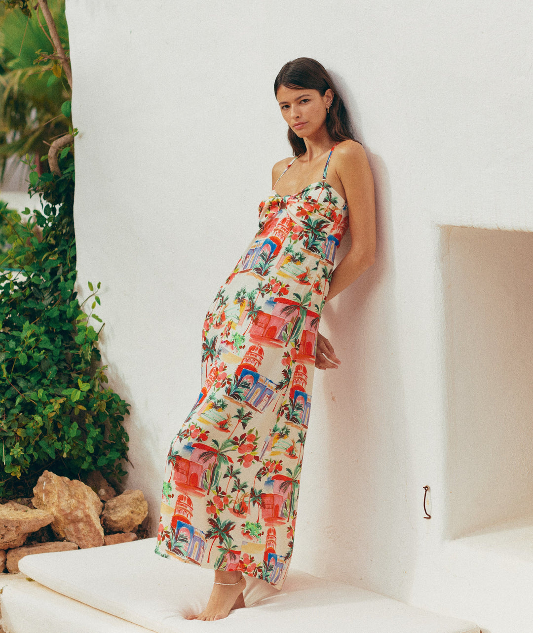 Paloma Halter Dress Palmas Print
