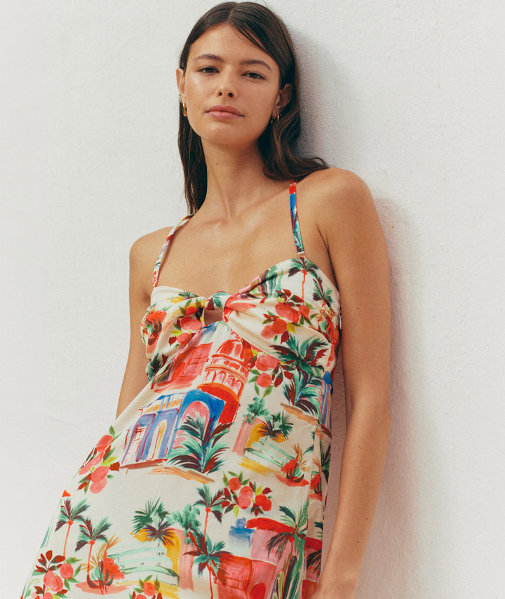 Paloma Halter Dress Palmas Print