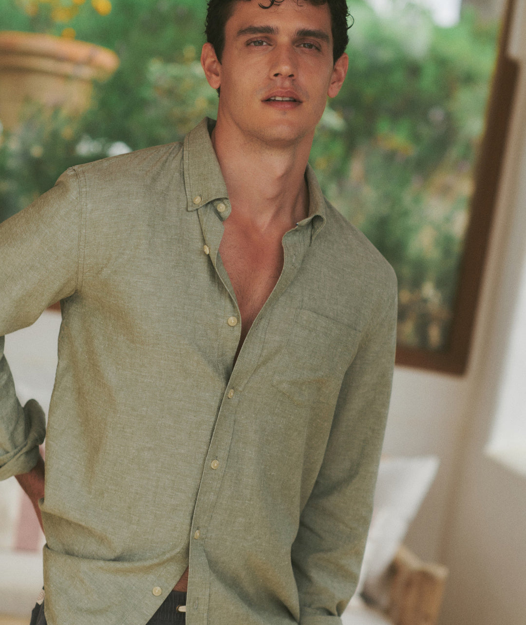 Better-Than-Linen Long Sleeve Shirt Olive