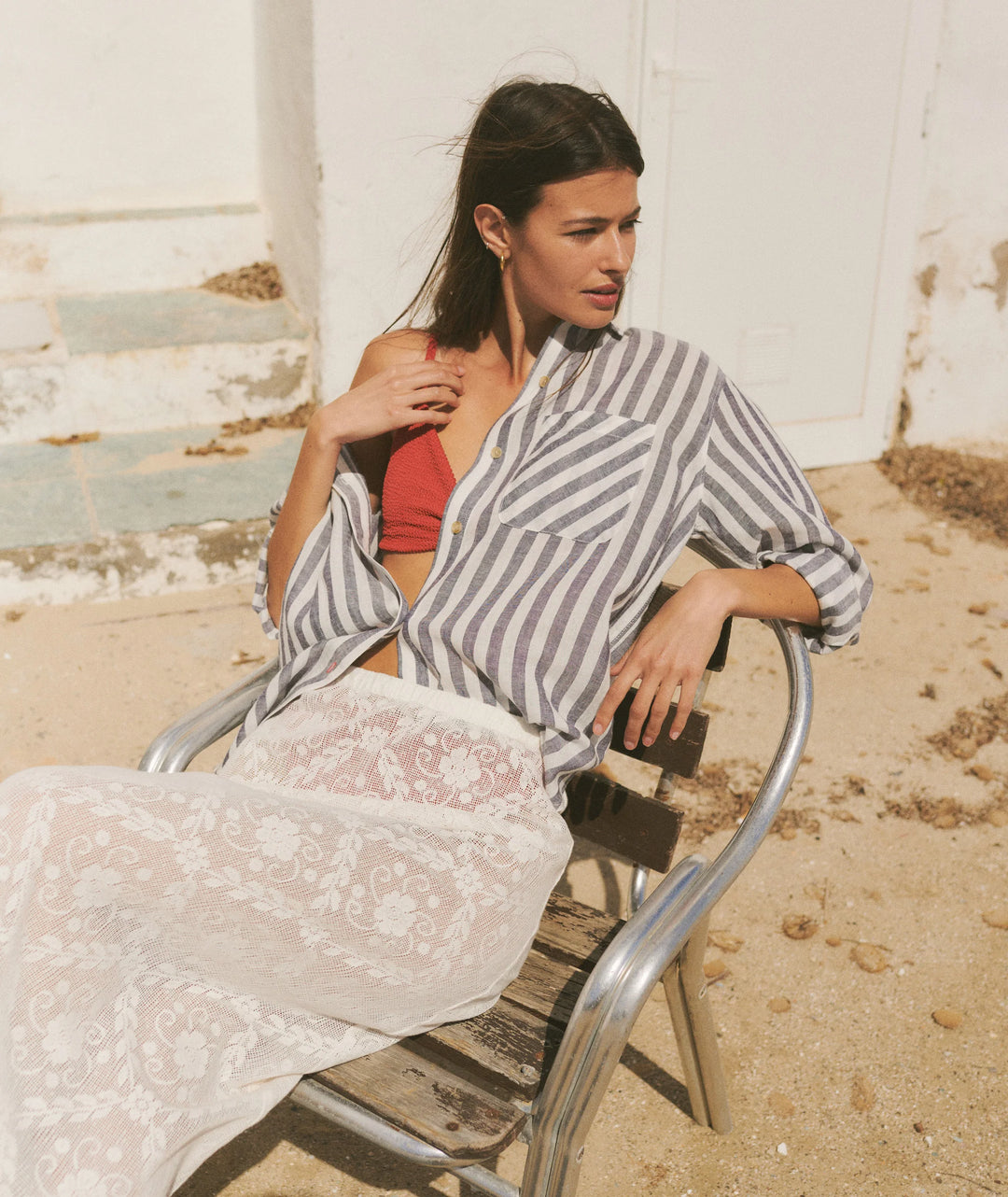 Jane Relaxed Linen Shirt Navy & White Stripe