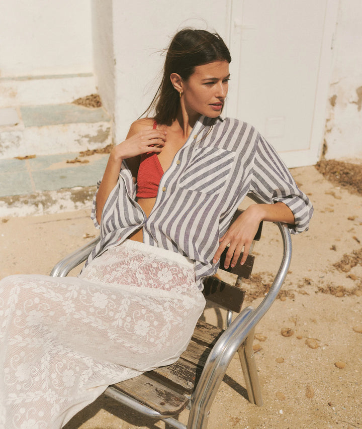 Jane Relaxed Linen Shirt Navy & White Stripe