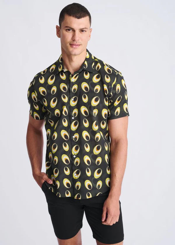 Army/Amber Discs Printed Lightweight Cotton/Tencel Short Sleeve Shirt PM-47052