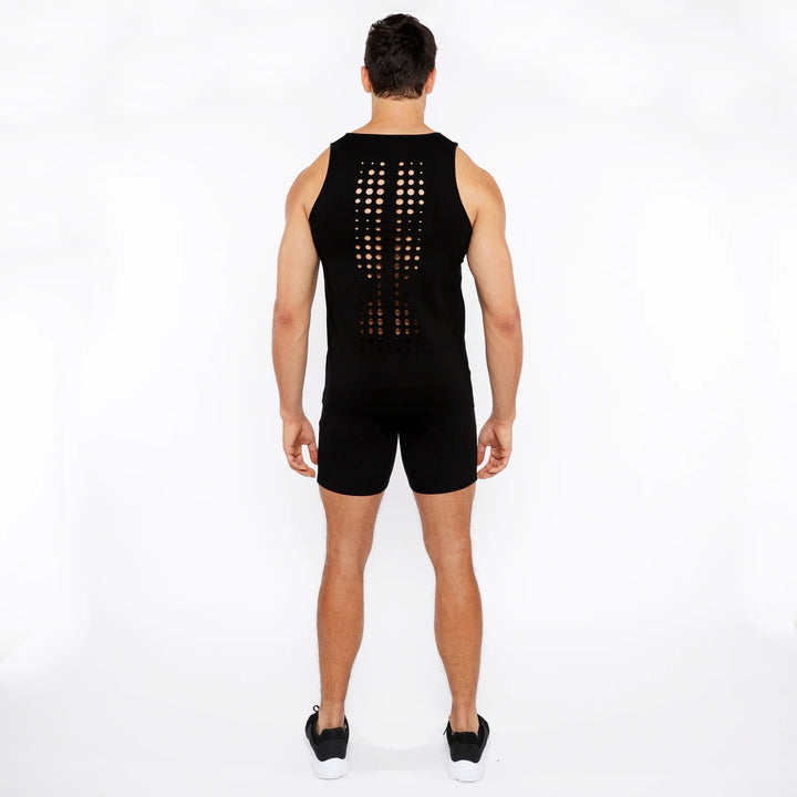 Black Circle Spine Laser Cut Stretch Jersey Tank Top St-20050