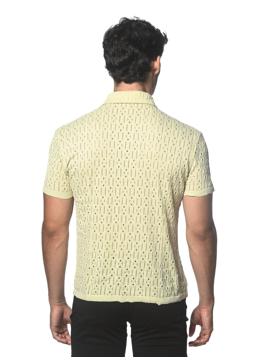 Latte Dash Dot Stretch Knit Short Sleeve Shirt St-24043