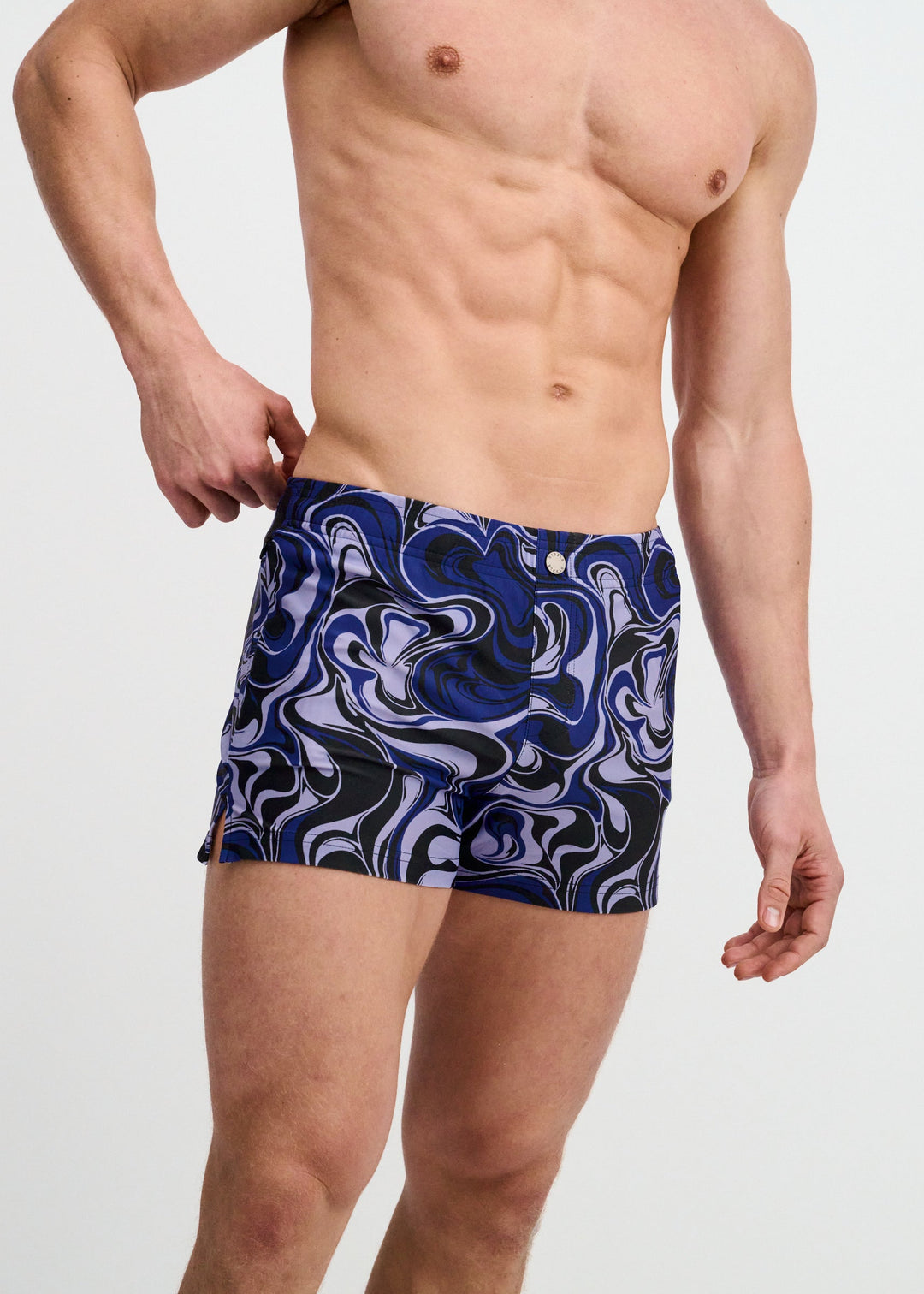 Navy/Thistle Swirls Printed Swim Shorts W/Mesh Brief Lining St-8024-16