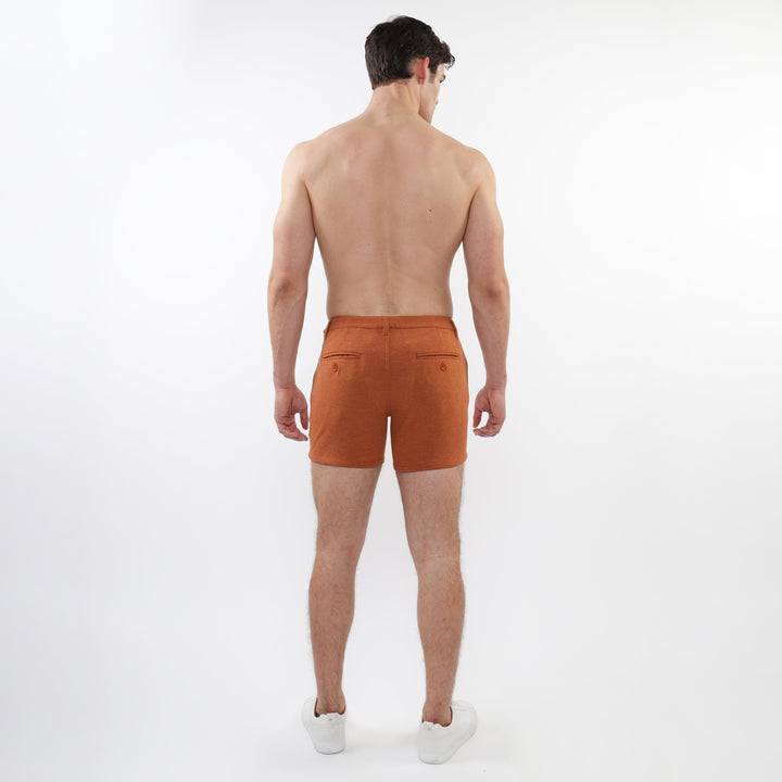 Rust 5" Inseam Textured Stretch Knit Chino Shorts W/ Zip Pockets St-1986-01