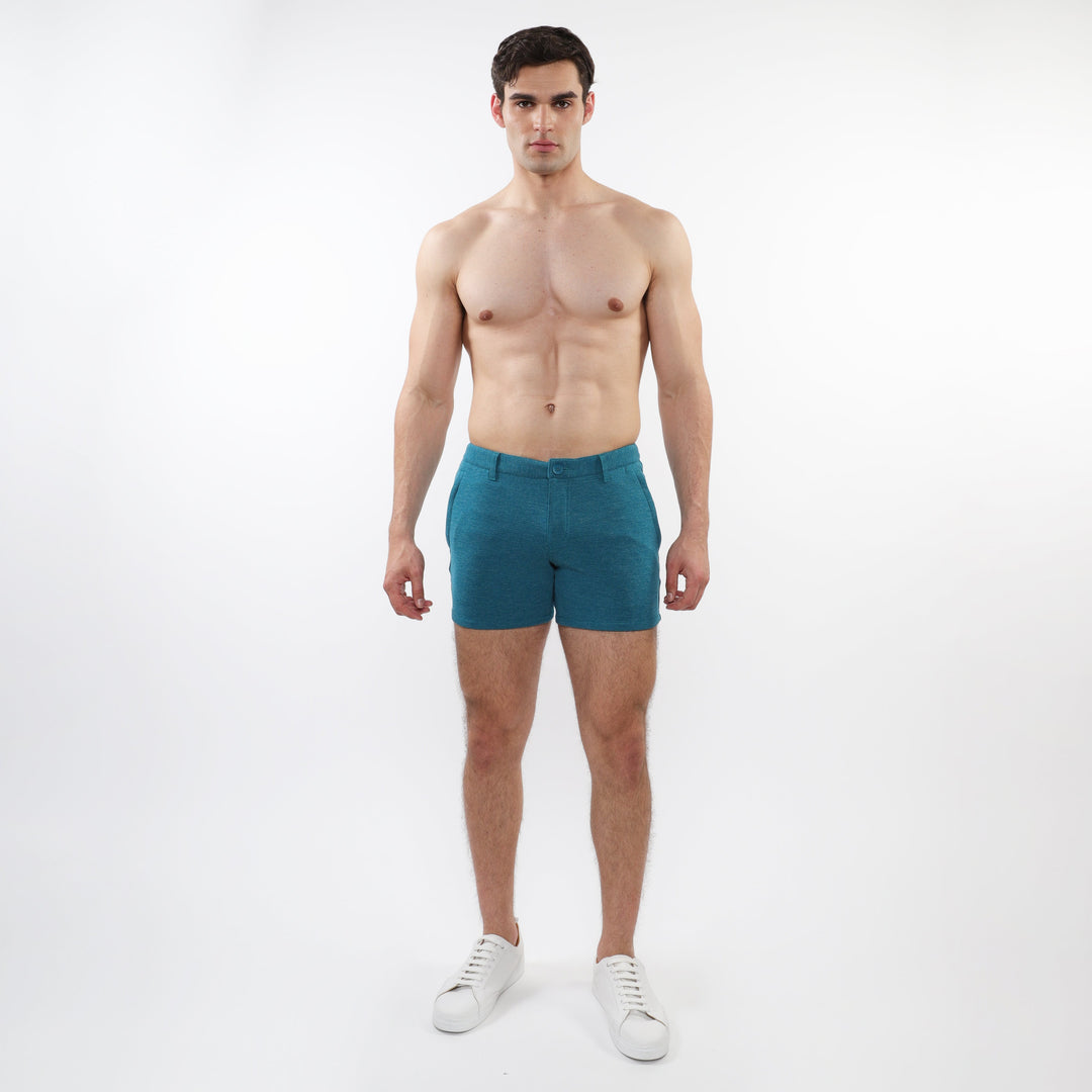Turquoise 5" Inseam Textured Stretch Knit Chino Shorts W/ Zip Pockets St-1986-01